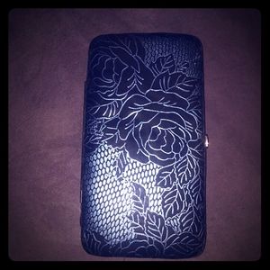 Metallic Blue and Black Rose Wallet